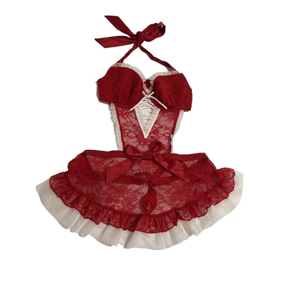 Victoria's Secret Apron Babydoll Lingerie in Red White
